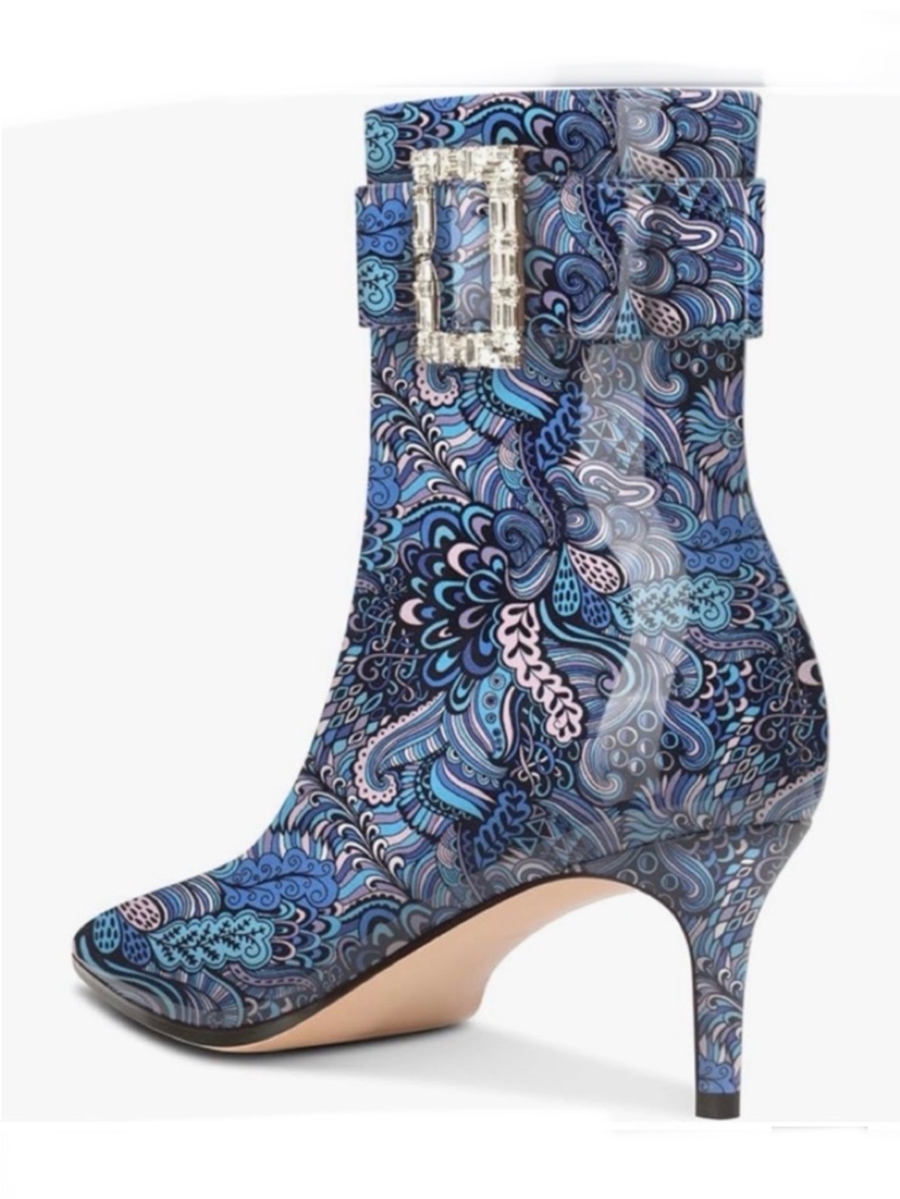 Women’s Blue Paisley Pointed-Toe Ankle Boot with Bling Style Buckle Size 9 NEW - Picture 4 of 10